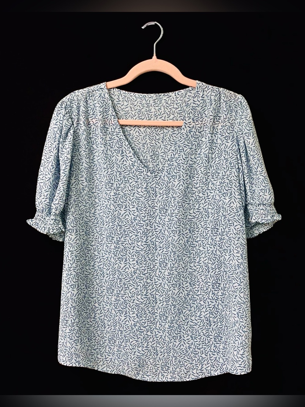 Light Blue Printed V-Neck Women's Top